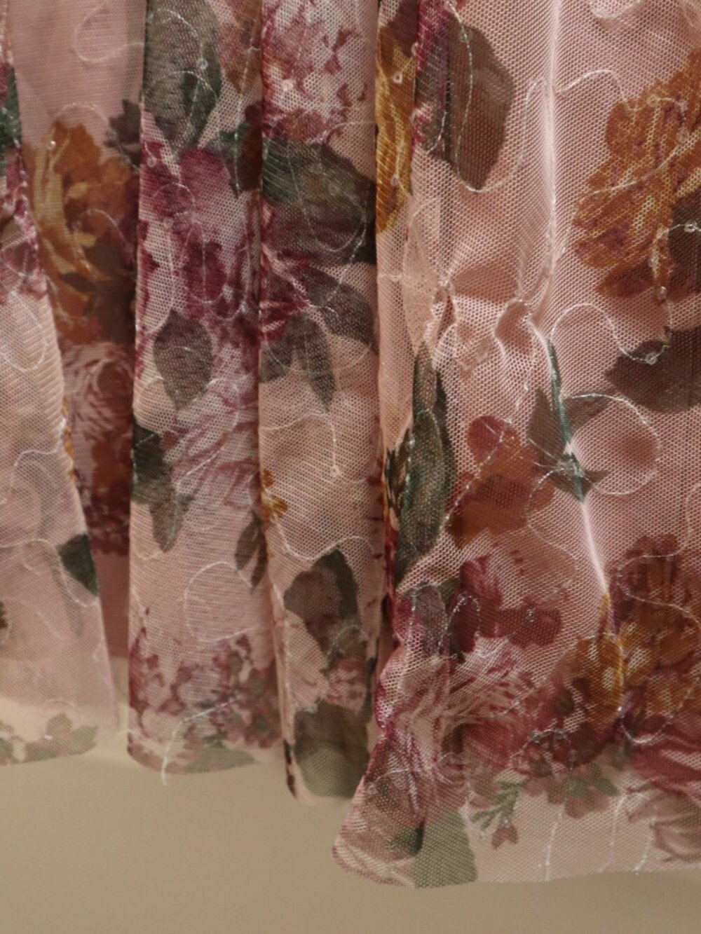 Windsor Floral Chiffon Empire Waist Dress - Pink with Burgundy Floral - Picture 4 of 4